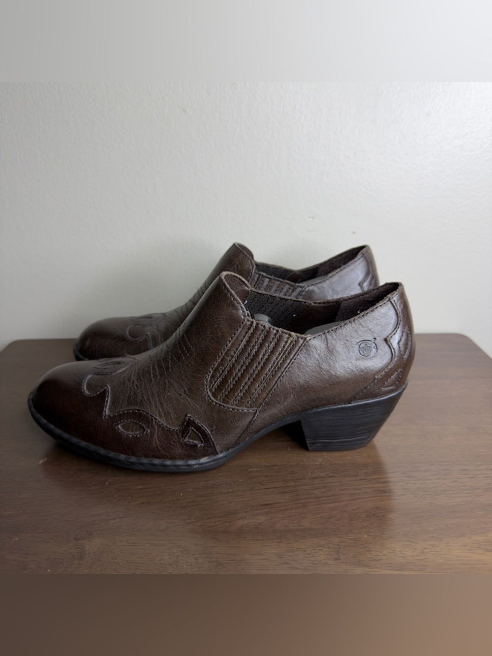 Born Amibeth Brown Leather Western Ankle Boots Sz 8.5 Womens